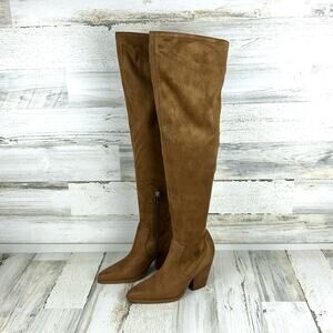 Marc Fisher Women’s 5 Tan Garalyn Suede Over-the-Knee Boots Block Heel NEW
